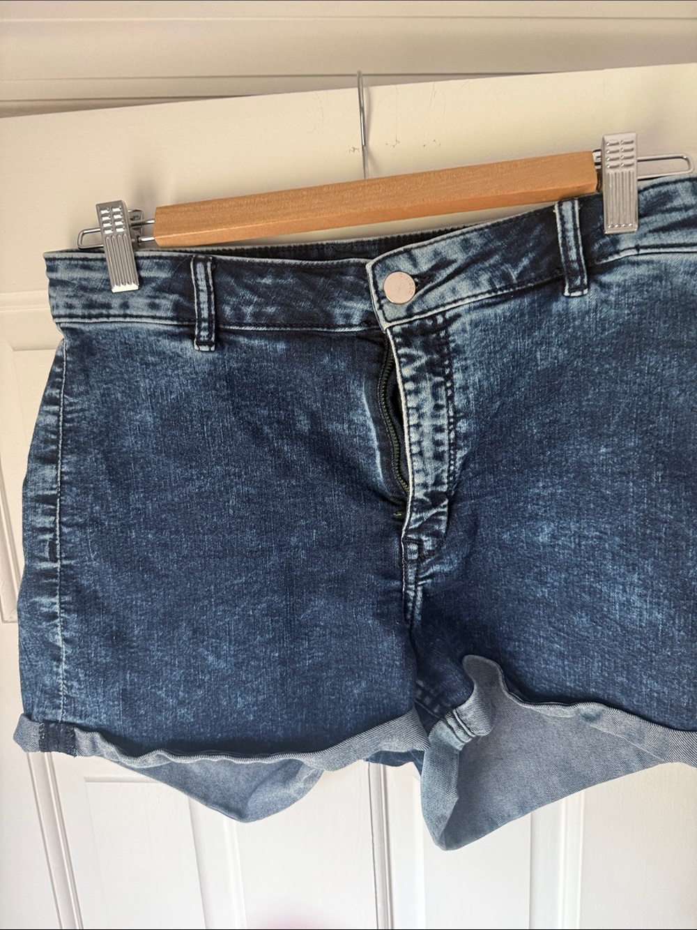 Divided Washed Blue Roll-Cuff Denim Shorts